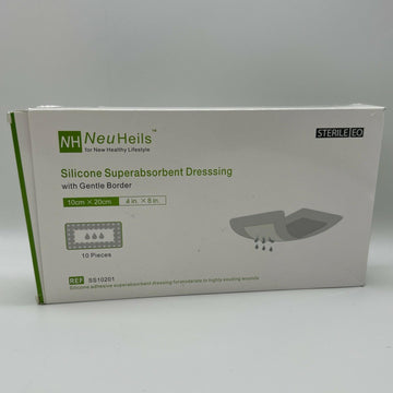 BestBy09/28 NeuHeils Silicone Super Absorbent Wound Dressing 4x8 Beige 10 Pack