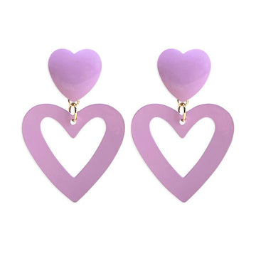 CBLUED Double Hearts Drop Earrings Purple Amethyst Dangle Jewelry