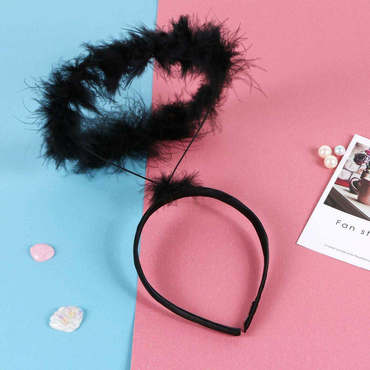 UNIME 2 Pack Feather Angel Halo Headbands Black 14x11.5cm Halloween