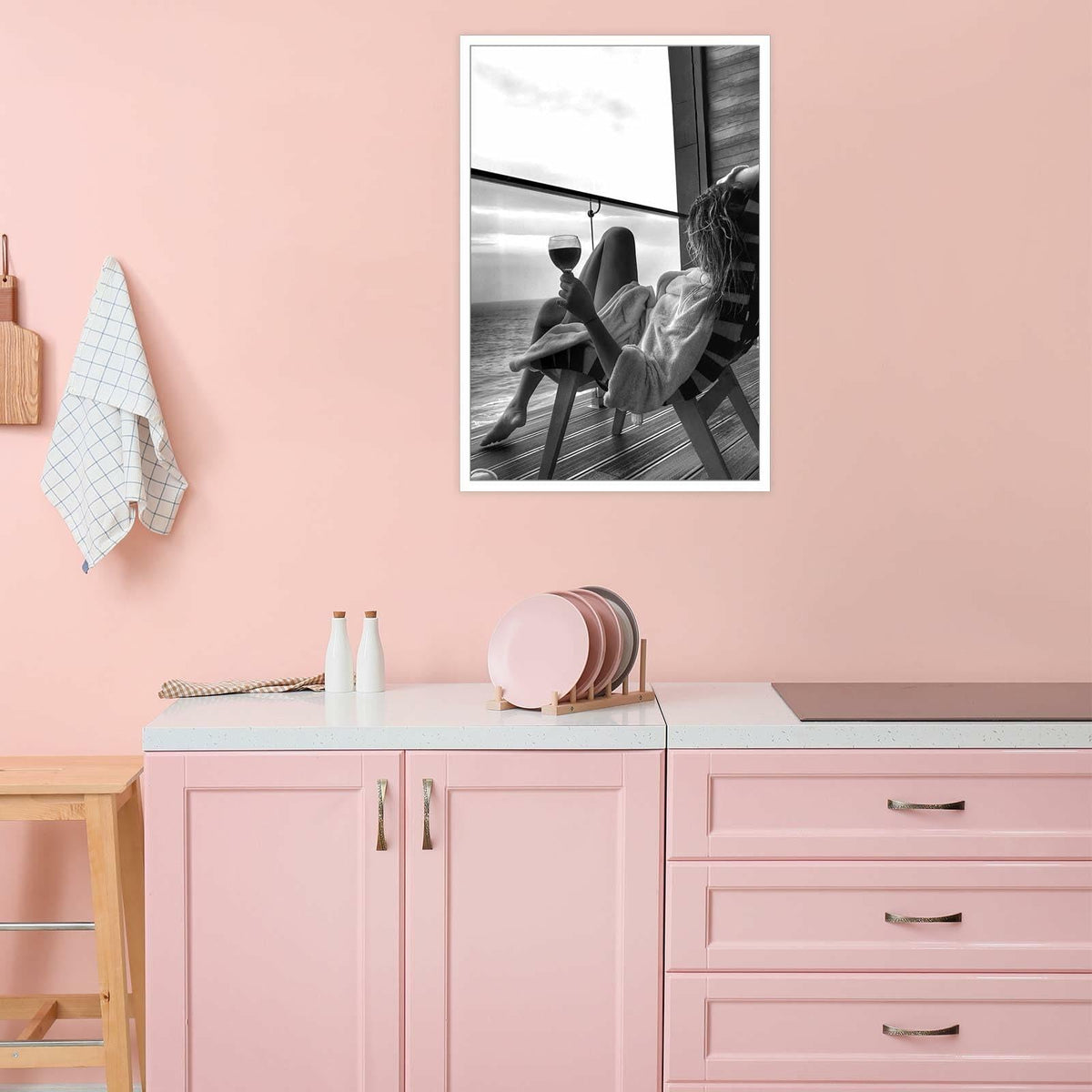 Retro Black & White Woman Wall Art Miami Beach Aesthetic Canvas Print 8x10