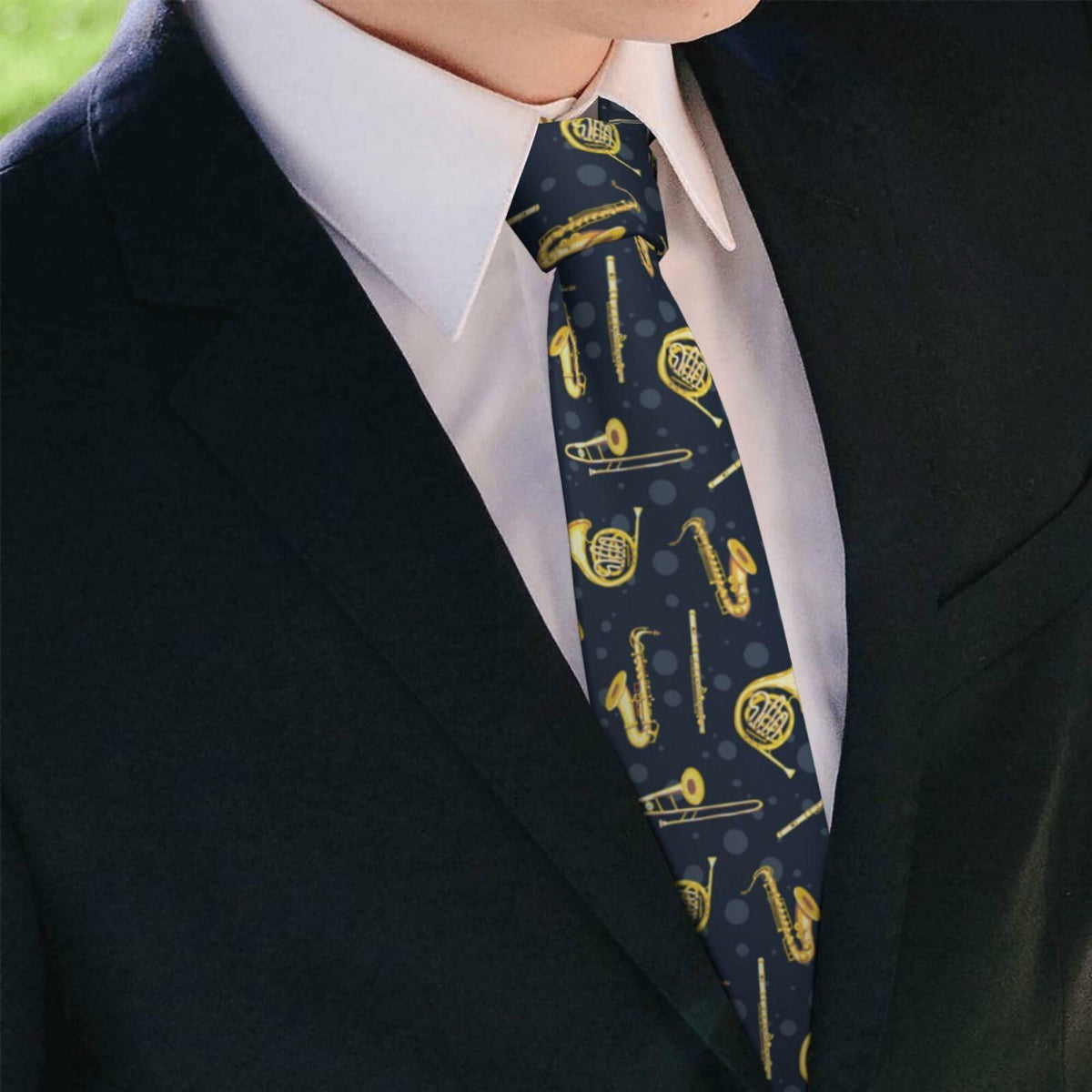 Yrassio Musical Instruments Tie Trumpet Saxophone Novelty Skinny Necktie