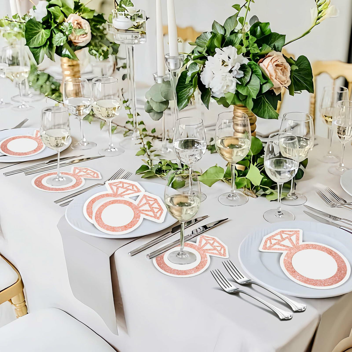 AYINOBY 50 Pcs Glitter Rose Gold Diamond Ring Paper Napkins Pink Wedding