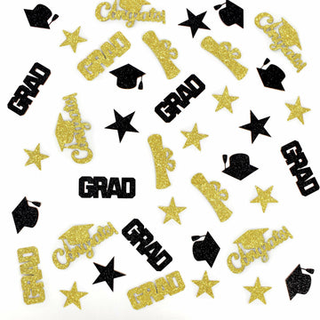 Vofrise 200pcs Blue Gold 2025 Graduation Confetti Cap Star Table Decor