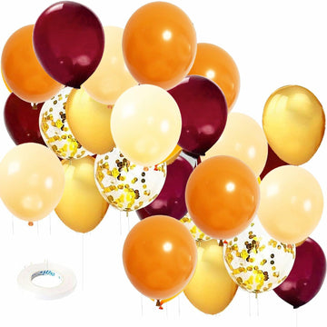 Qian's Party Fall Balloons 25pcs Burgundy Orange Gold Confetti Vintage