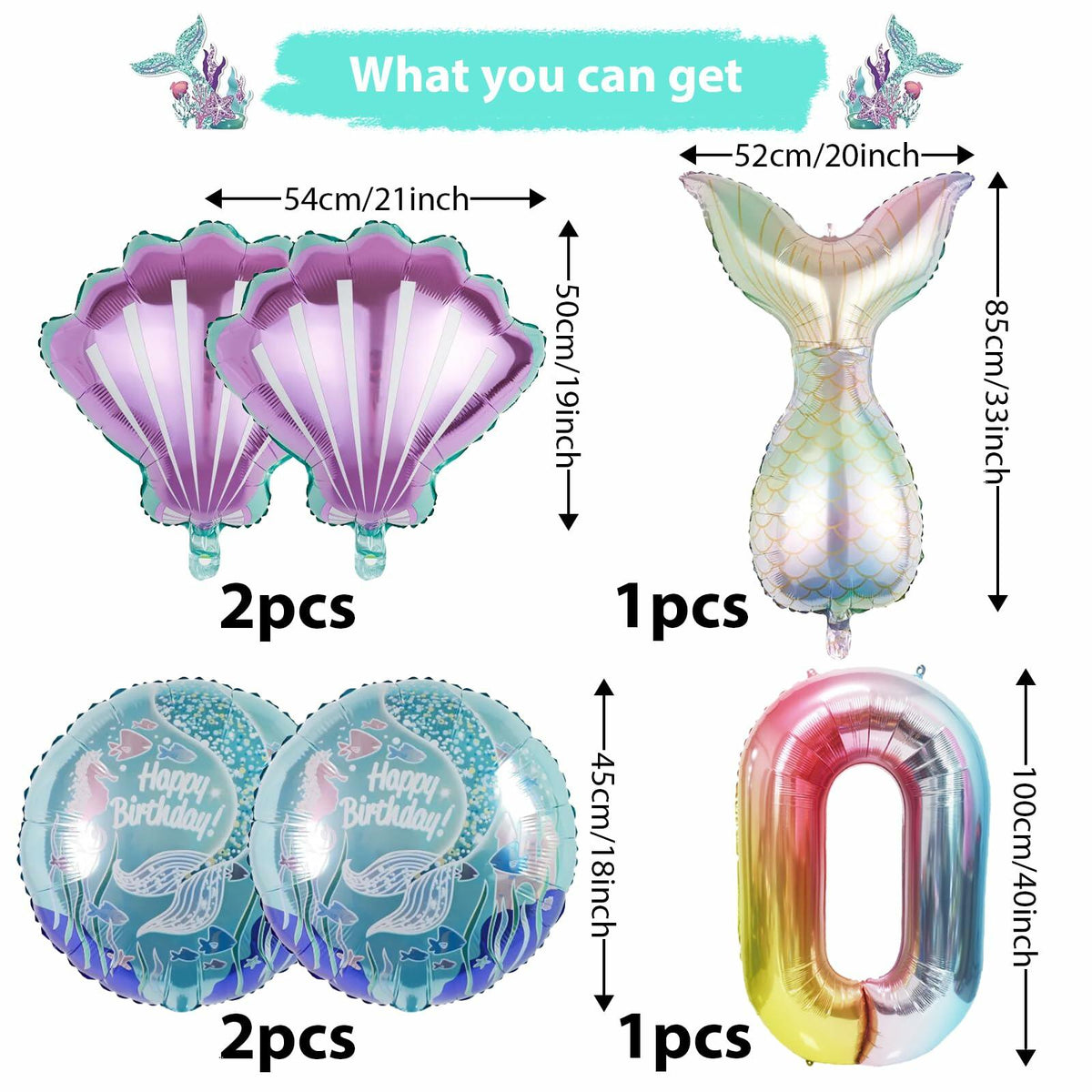 SINBEE Mermaid Foil Number Balloon 40in #9 Birthday Decoration Girls