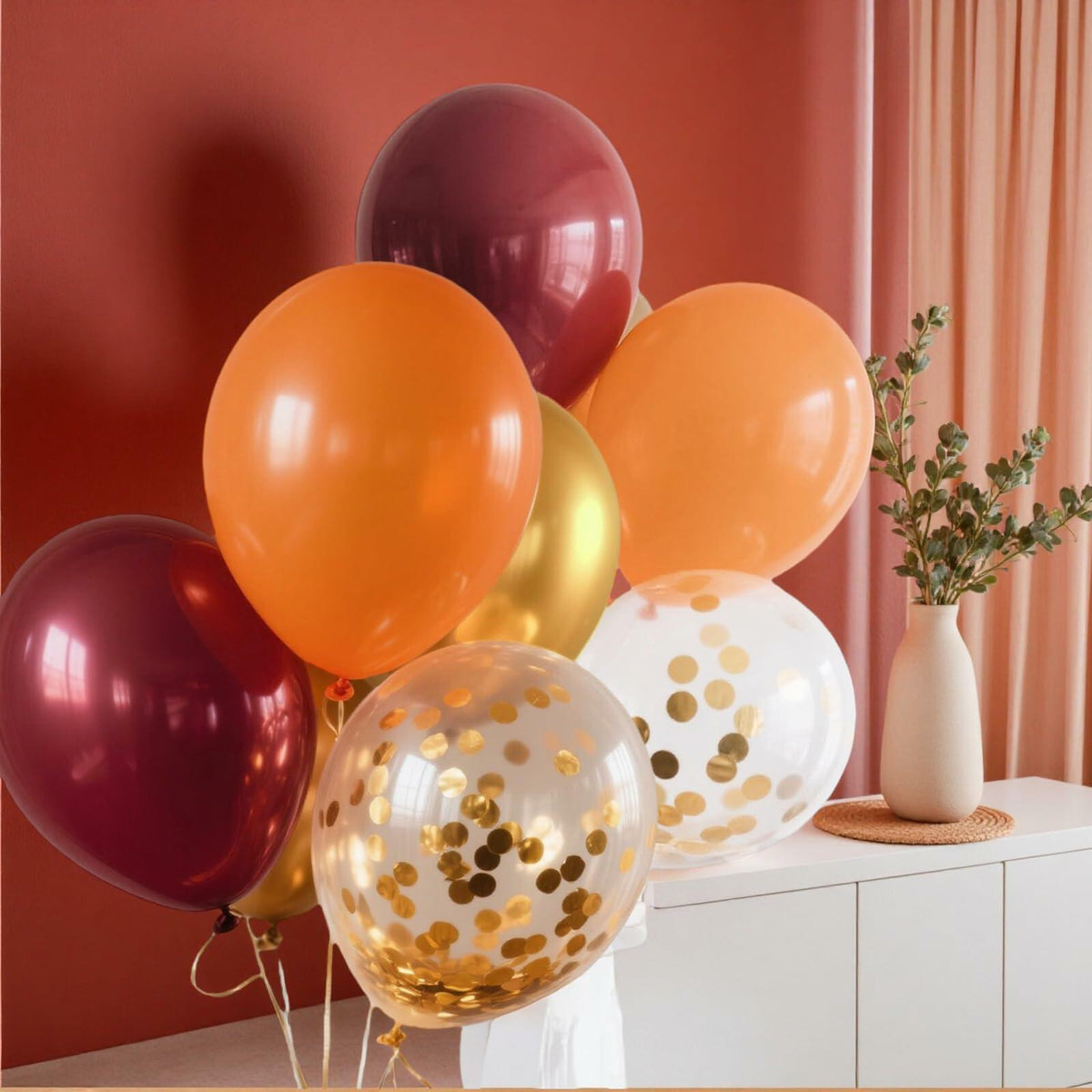 Qian's Party Fall Balloons 25pcs Burgundy Orange Gold Confetti Vintage
