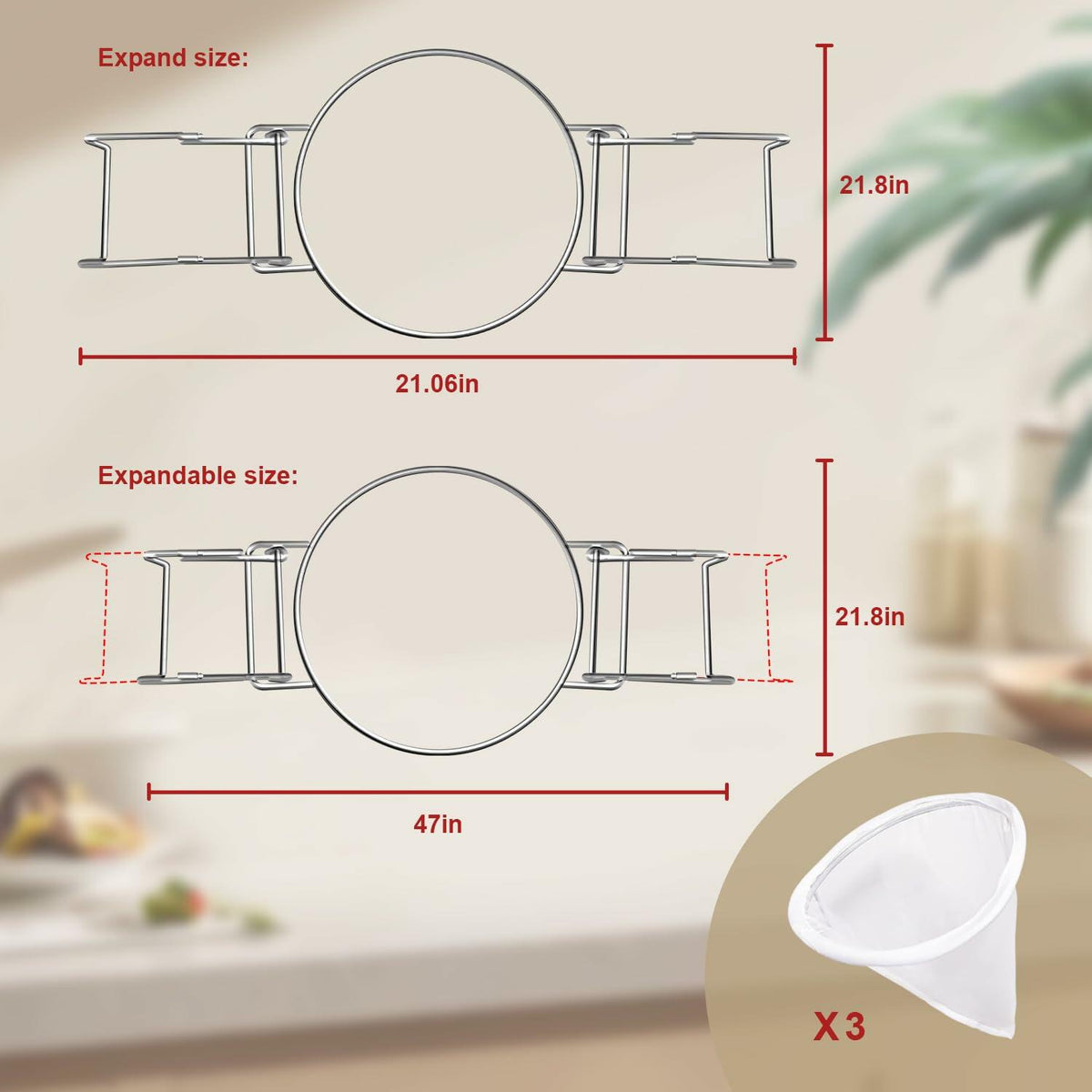 Aageme Versatile 8.7-Inch Oil & Syrup Filter Silver Adjustable Stand 3 Screens