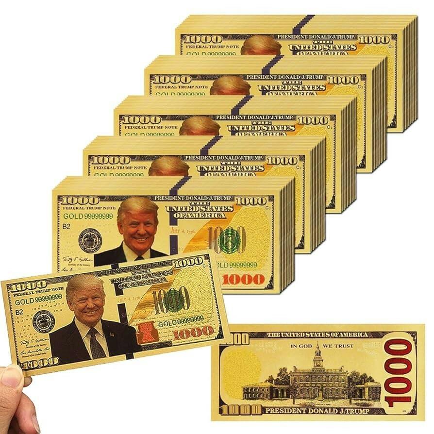Donald Trump 2018 Gold Foil $1000 Bill 10pcs + 24k Gold Coins 2pcs Gold/Silver