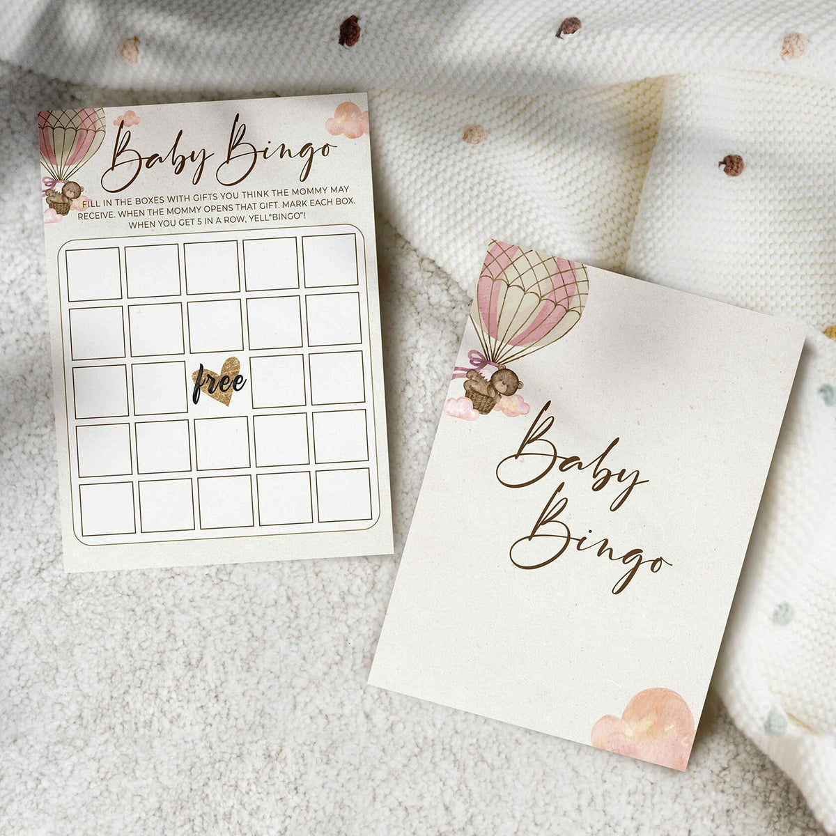 OUDIEA Baby Shower Bingo Cards Teddy Bear Hot Air Balloon 5x7 30 Count