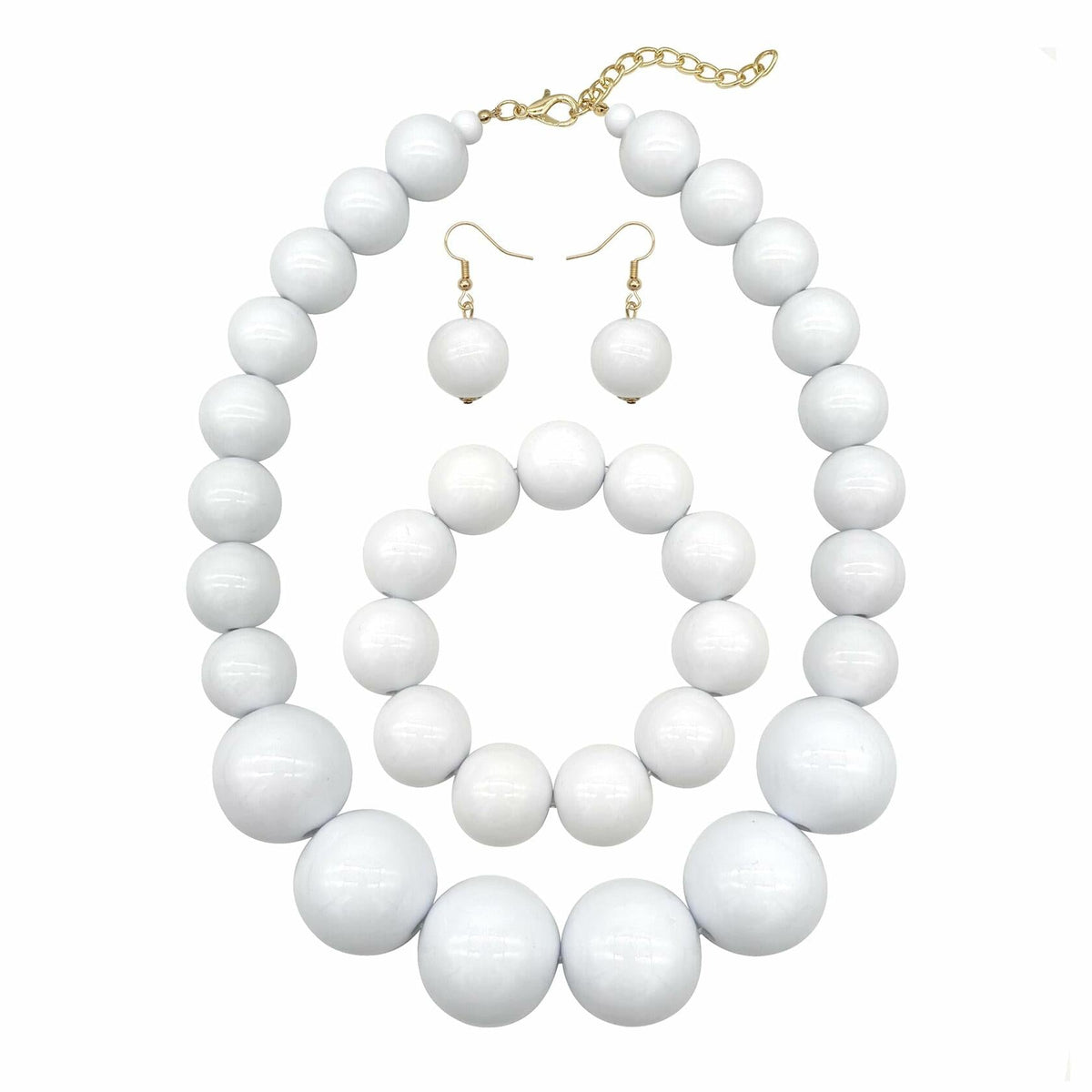 [Like New] JHWZAIY White Acrylic Beaded Necklace Chunky Statement 02 Set