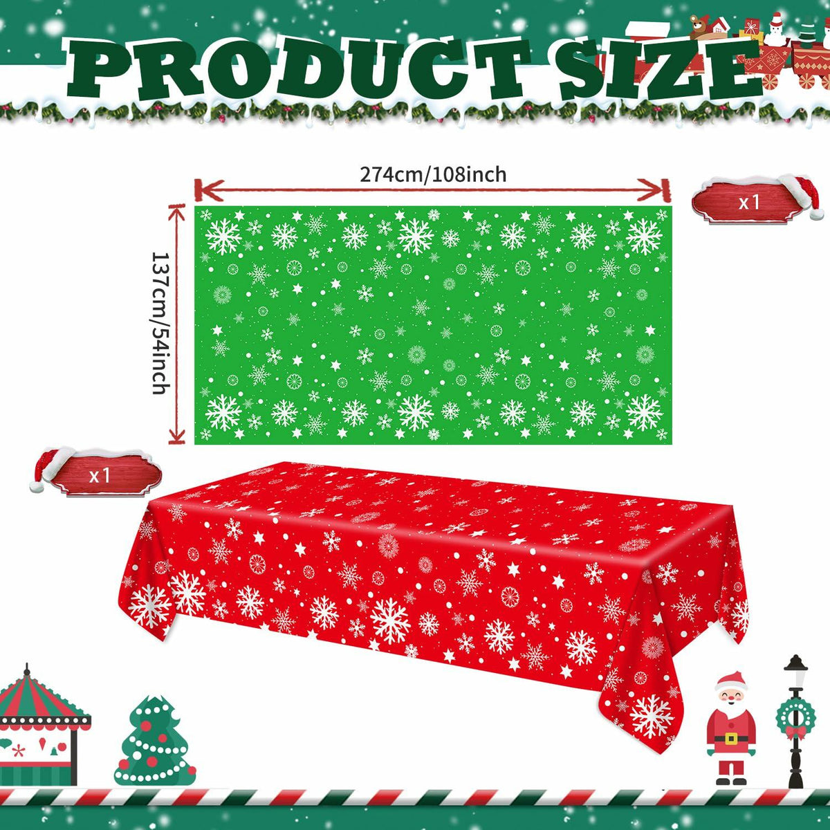 FZR Legend 2Pack Christmas Tablecloth Plastic Snowflake Red Green