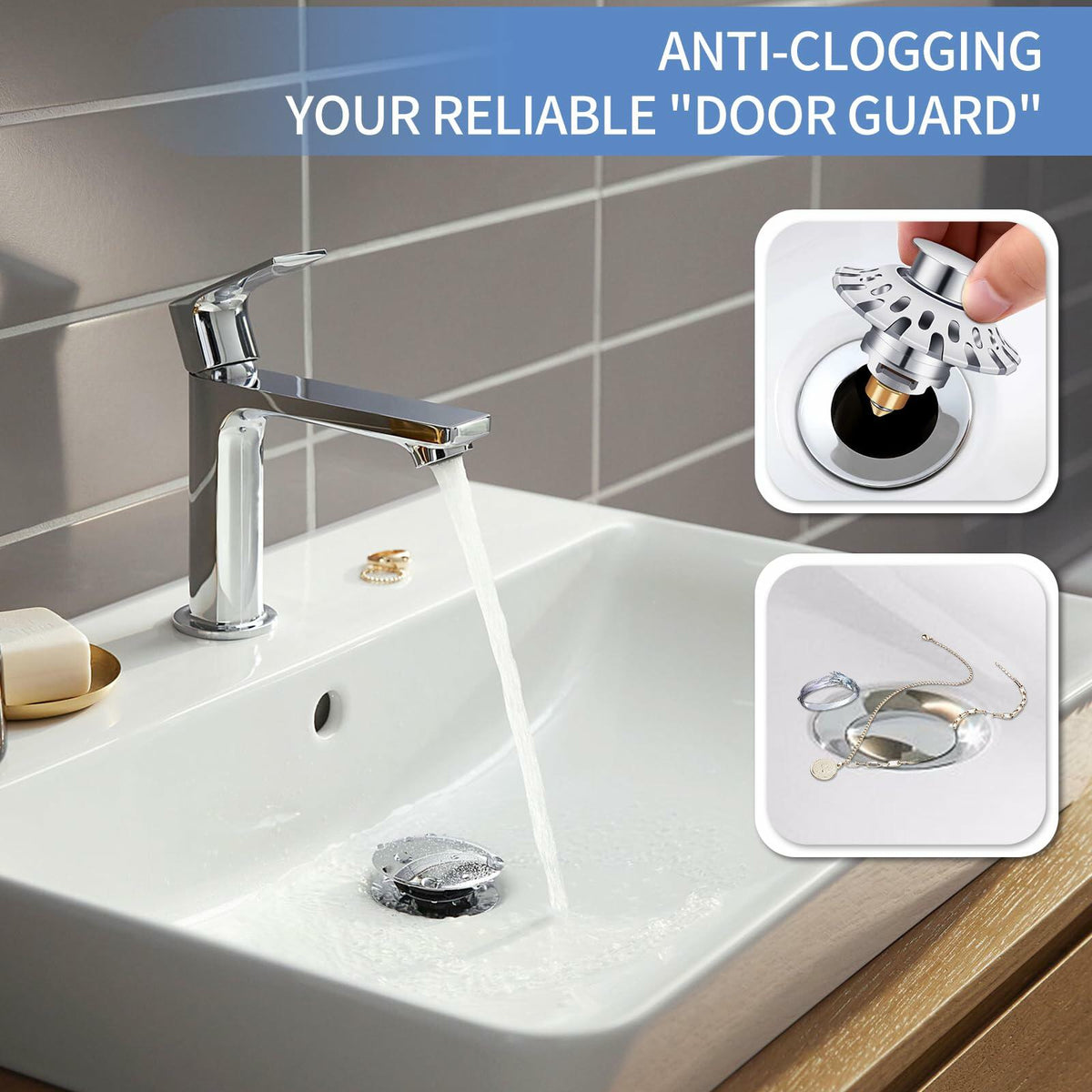 AUPHTIR Universal Bathroom Sink Stopper Pop Up Drain Plug 1.06-1.80'' Silver