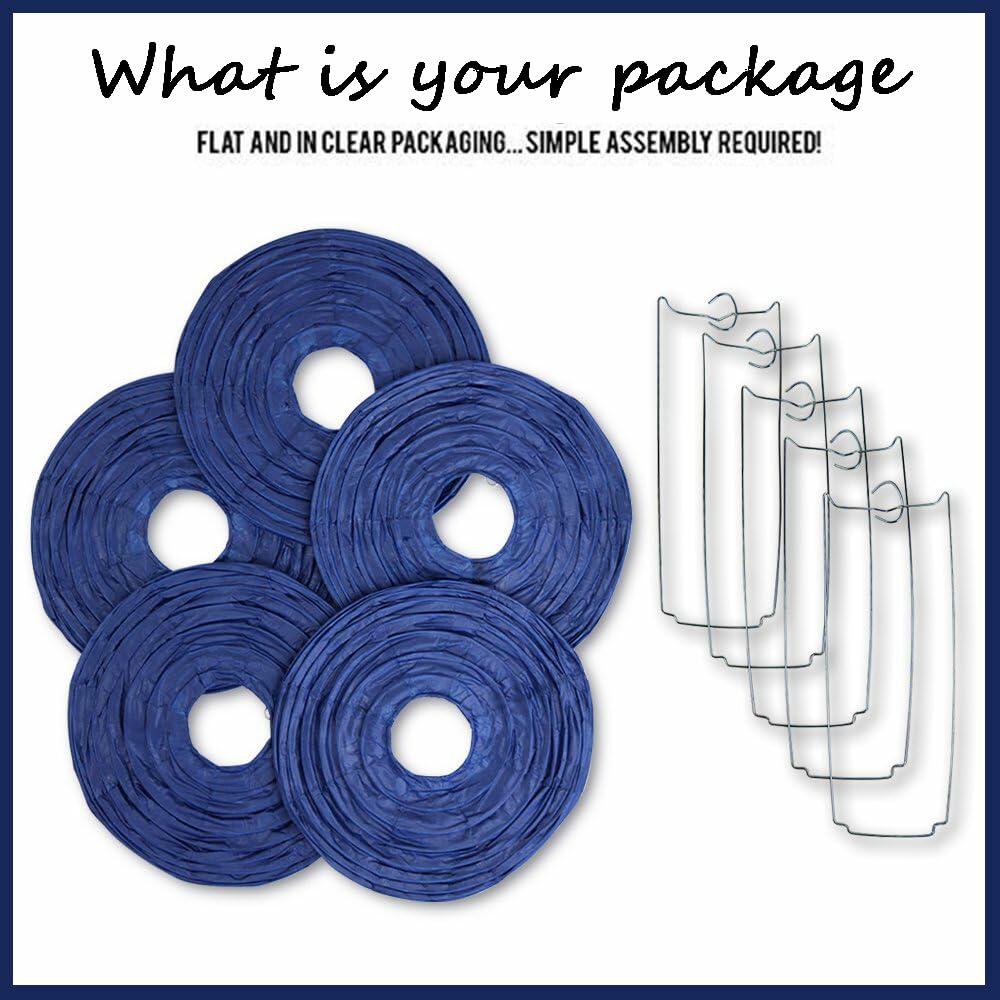 MONBASA 12 Inch Blue Japanese Paper Lantern Lamp Set of 5
