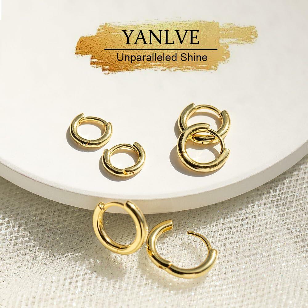 YANLVE 14K Gold Plated Small Huggie Hoop Earrings Set of 3 Pairs Women