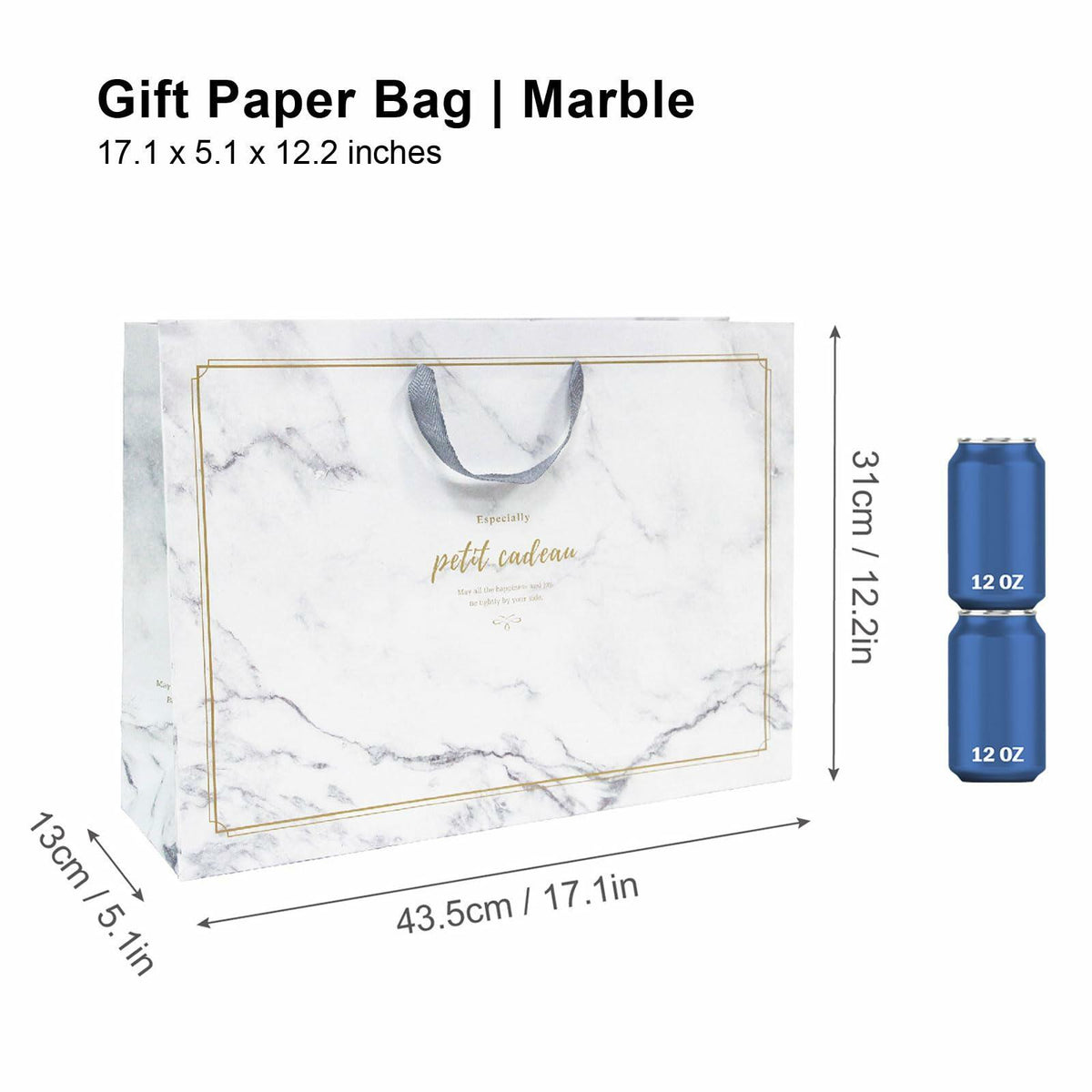 [Like New] Pomei 20 PCS Marble Paper Gift Bags Gray Handles 17.1x5.1x12.2in