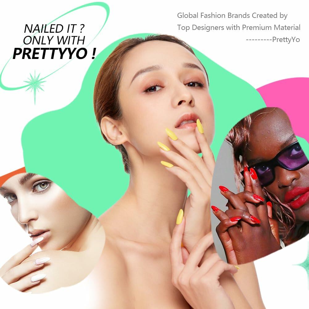 PrettyYo Short Almond Gel Nail Tips 240Pcs Clear 12 Sizes Full Cover