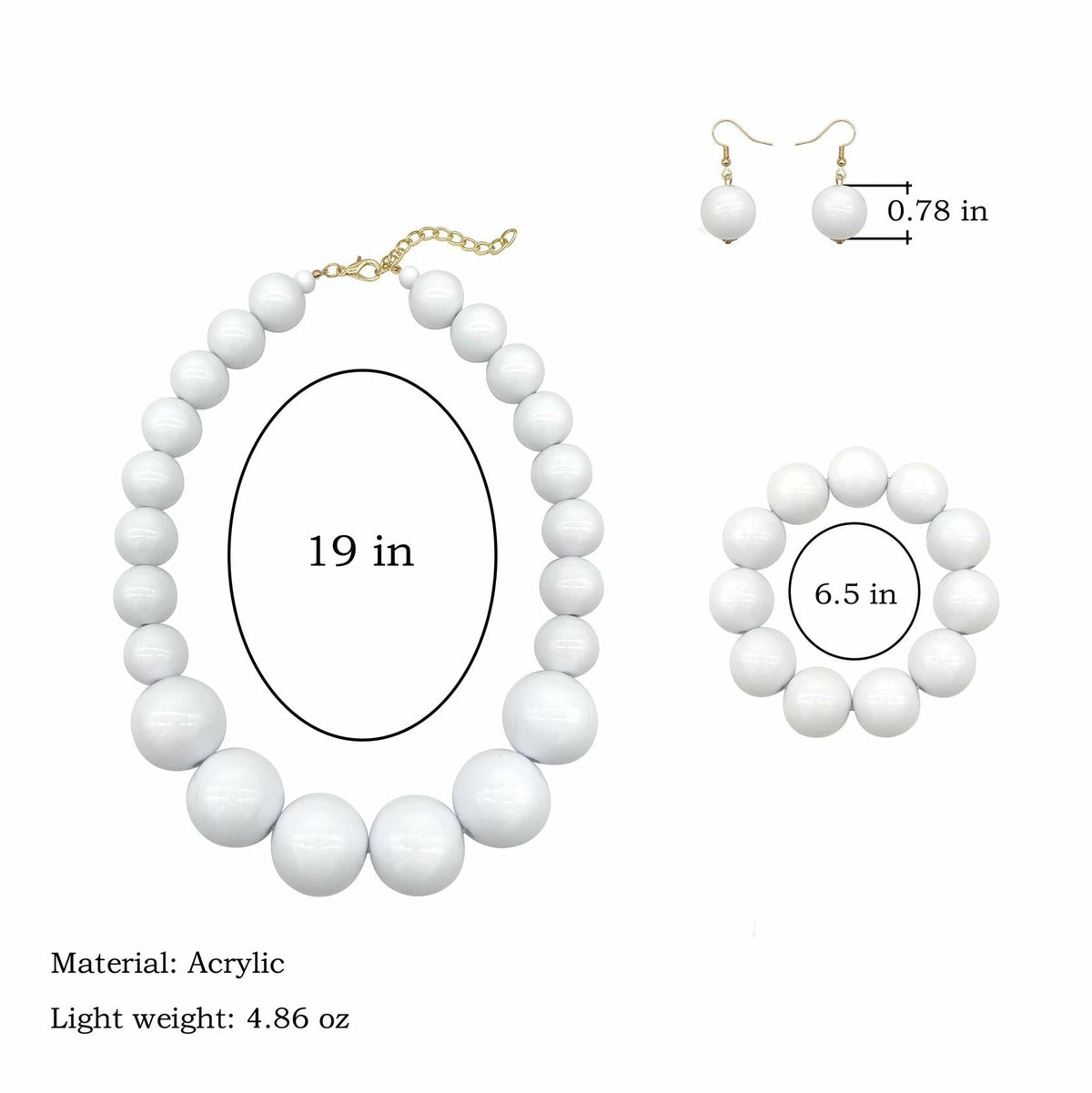 [Like New] JHWZAIY White Acrylic Beaded Necklace Chunky Statement 02 Set