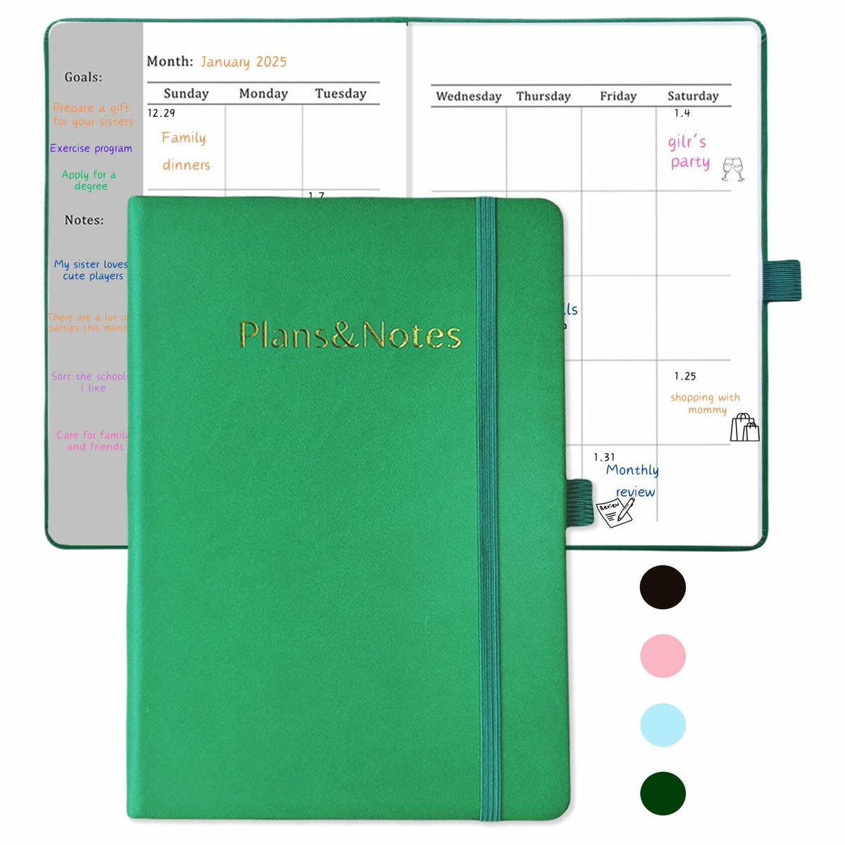 YOJO 2025 Undated A5 Weekly Planner with Goal & Habit Tracker Green