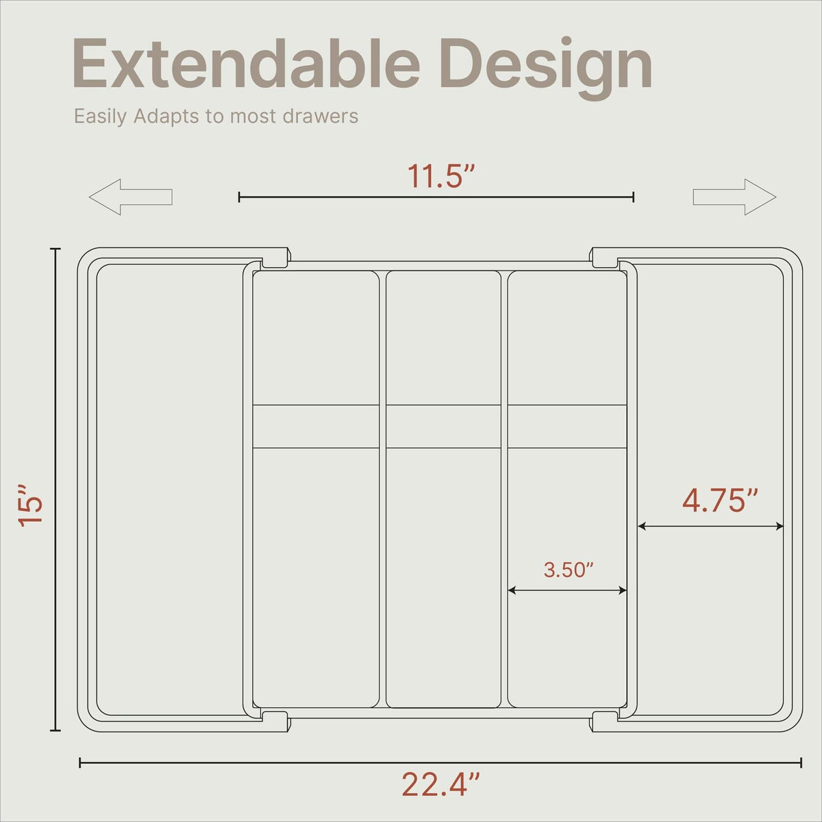 BAKKENMASTER Expandable Utensil Drawer Organizer 13-22.4" Black 5 Compartment
