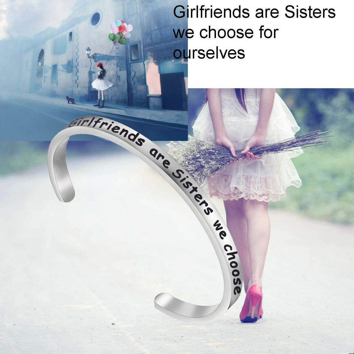 FEELMEM Friendship Cuff Bangle Bracelet Girlfriends Sister Silver
