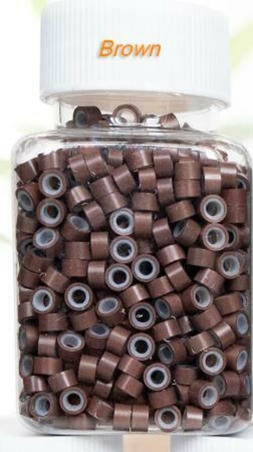 coloryoung 1000pcs 5mm Silicone Lined Micro Beads Hair Extensions Dark Brown