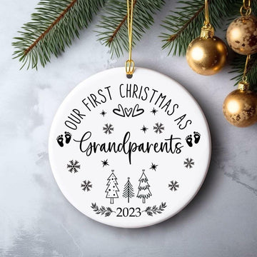 AnhTram97 Our First Christmas As Grandparents Ornament White Ceramic DoubleSided