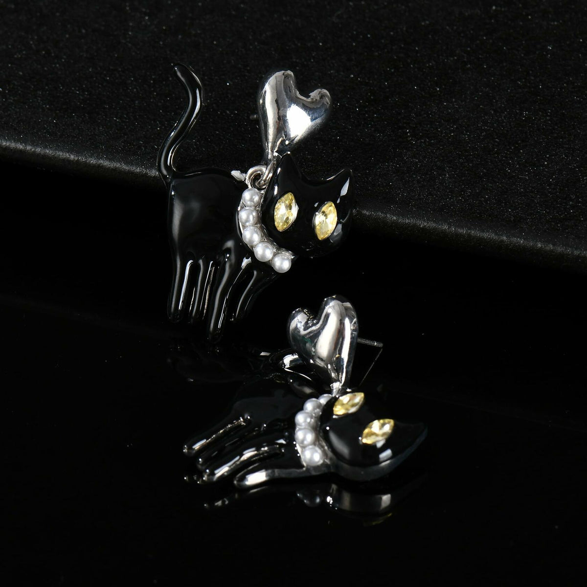 OFGOT7 Black Cat Halloween Pearl Dangle Earrings Metal Jewelry for Women