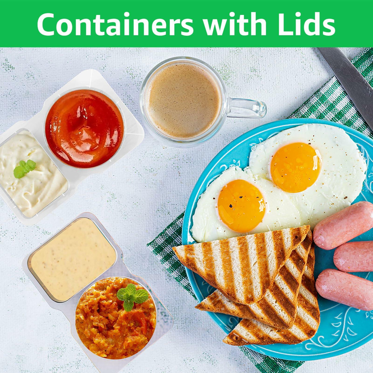 Double Compartment Condiment Containers with Lids 16 PCS Plastic Reusable