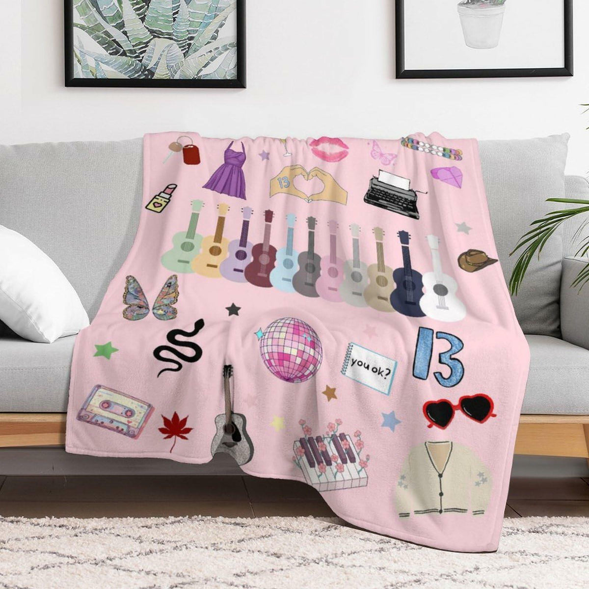Levionys Music Fans Print Fleece Blanket Pink Purple 50x60 Flannel
