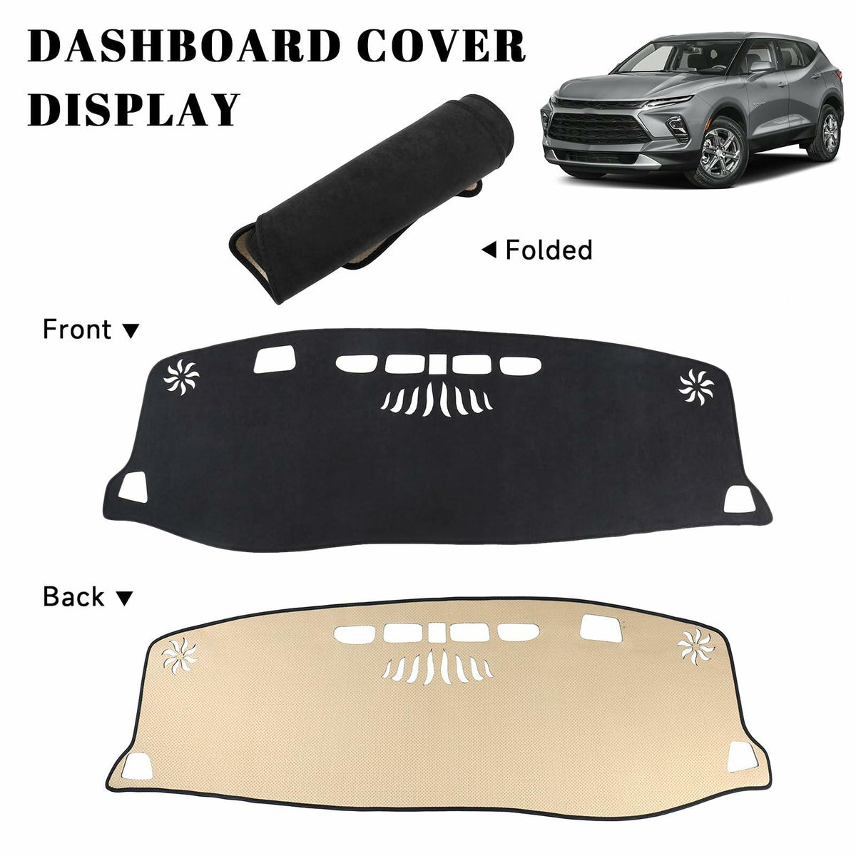 PeakPurit Black Dash Board Cover Mat Flannel for Chevy Blazer RS 2019-2026