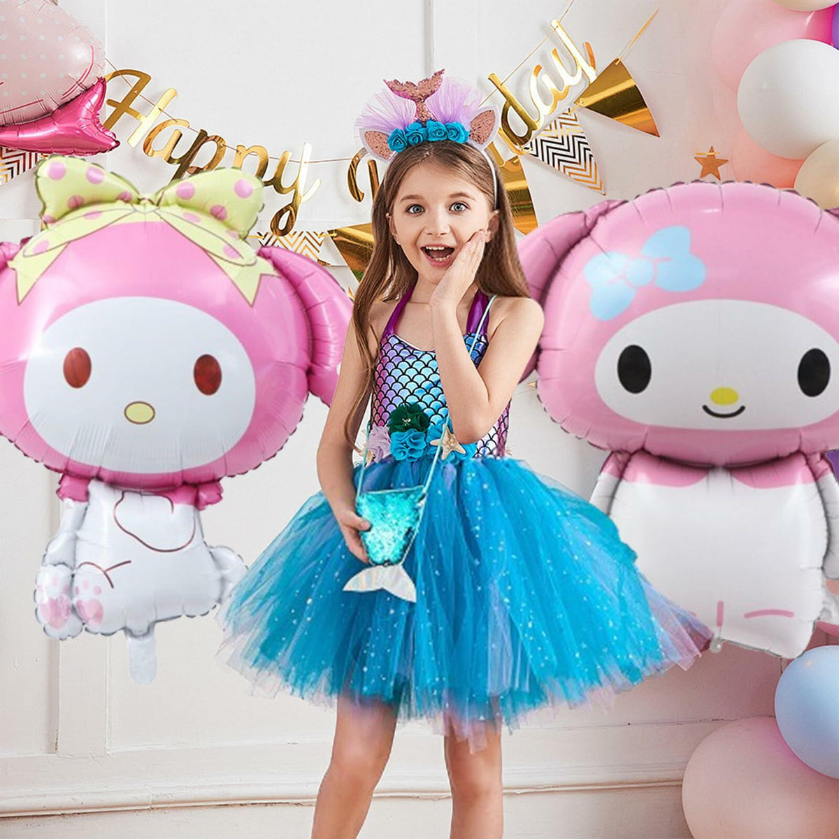 HKWRZK 2 Pcs Kawaii Cartoon Pink Foil Balloons Birthday Party Decor