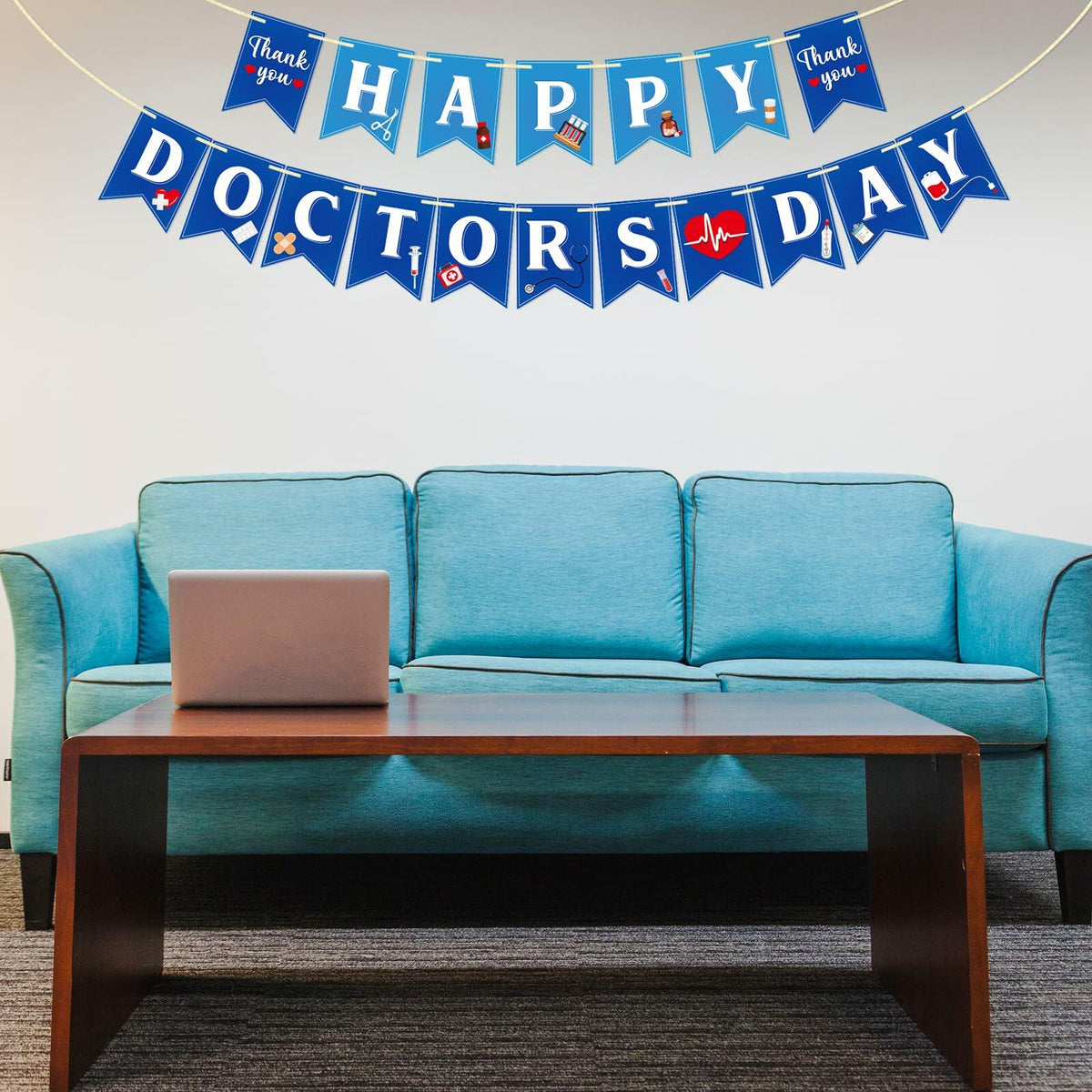 Qttier National Doctor's Day Banner Blue Cardstock Pre-strung Party Decor