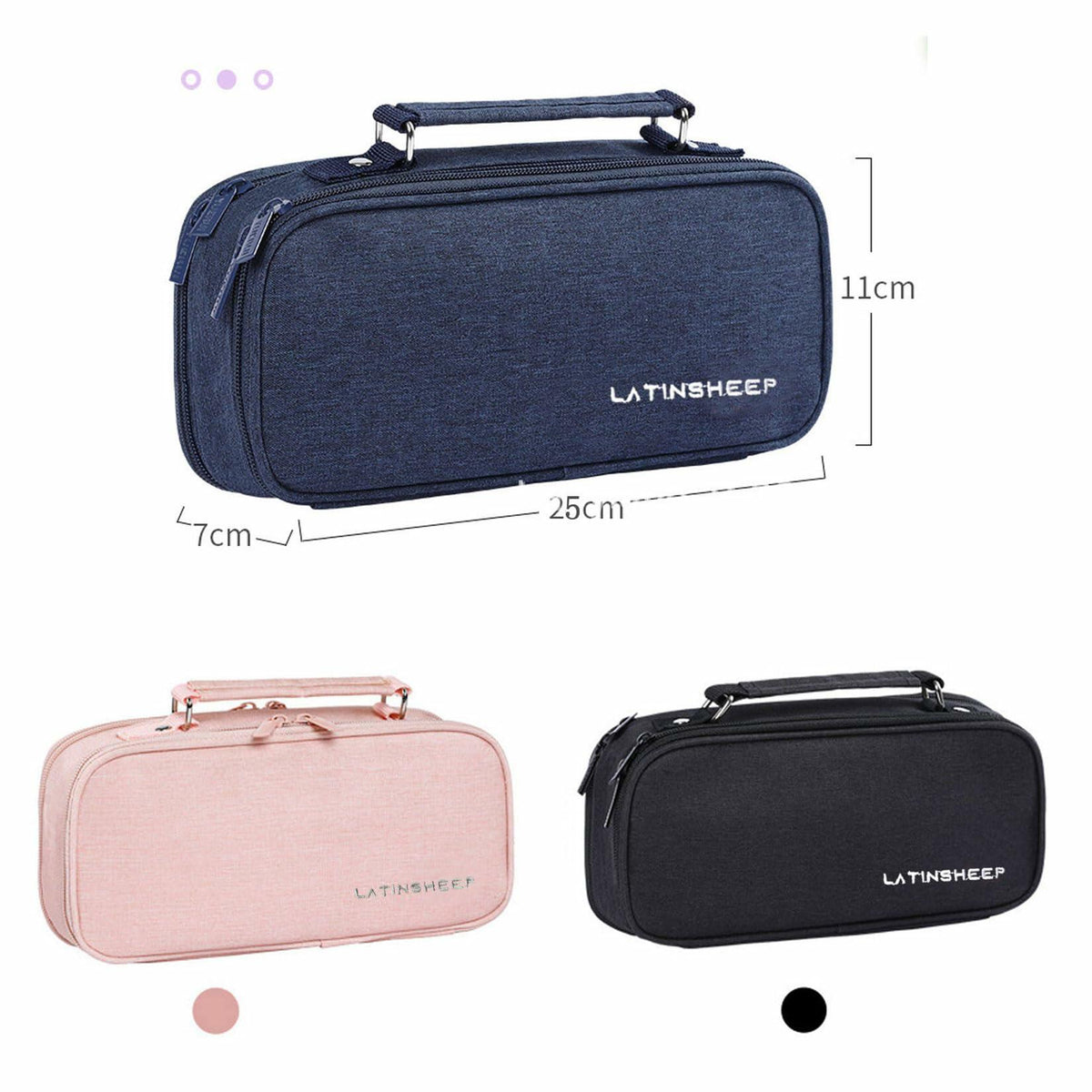 KEBEIXUAN Canvas Pencil Case Large Capacity Zipper Organizer Pink