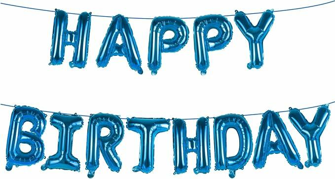 LtytyJ Happy Birthday Balloons Banner 16 Inch Mylar Foil Letters Blue