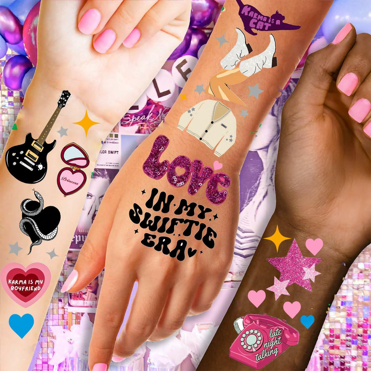 TS Music Album Temporary Tattoos 4 Sheets Birthday Party Favor Set