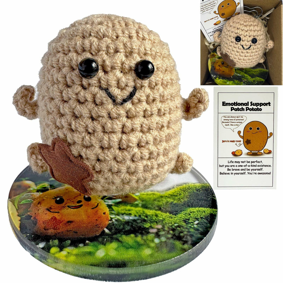 Mini Positive Potato Doll 3in Knit Plush with Card Cute Gift for Friends Family