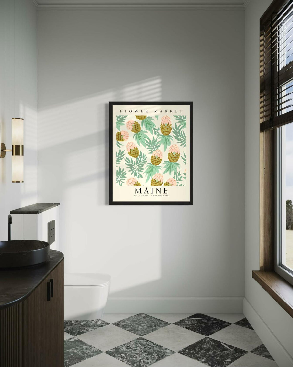 HomeArtPrint Maine Flower Market Botanical Floral Poster 8x10 Unframed