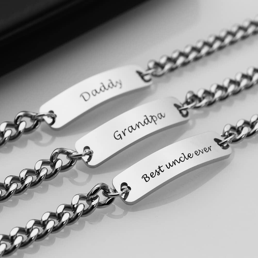 Huiuy Engraved DAD Stainless Steel Link Bracelet Silver 9 Inch