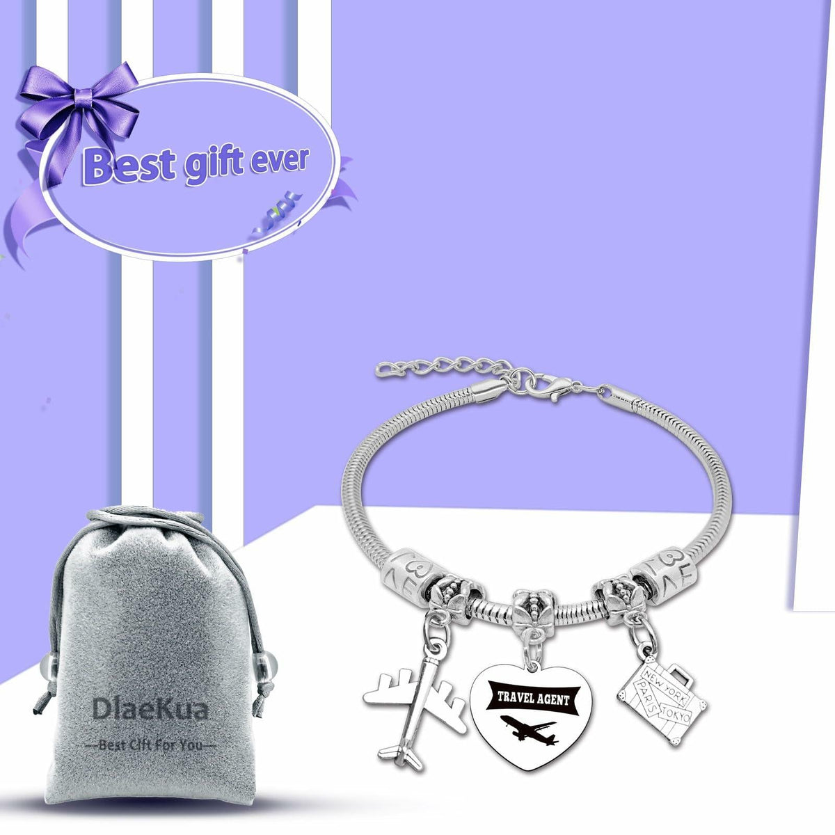 DlaeKua Travel Lover Stainless Steel Bracelet Women Memories Along The Way