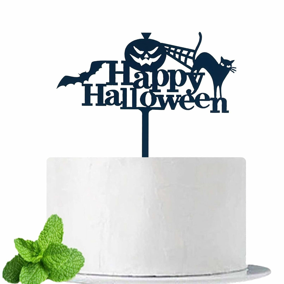 JIEEIN Happy Halloween Cake Topper Black Acrylic 1 Piece Party Décor