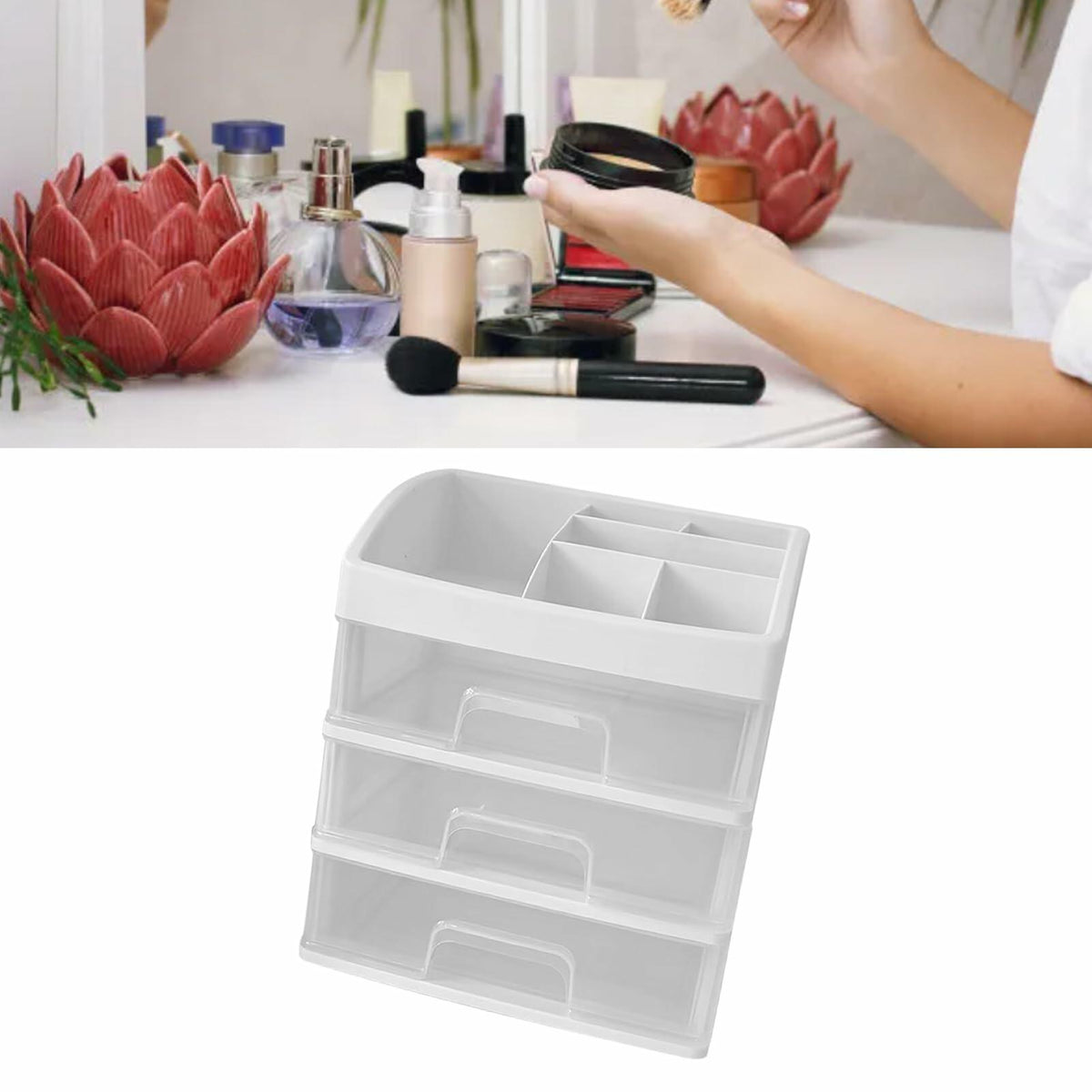 [Like New] JDEFARF Clear Desktop Storage Organizer 3 Drawers Transparent Makeup Box