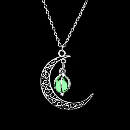Anvirtue Moonstone Glow Necklace Pendant Chain Green Healing Quartz Alloy