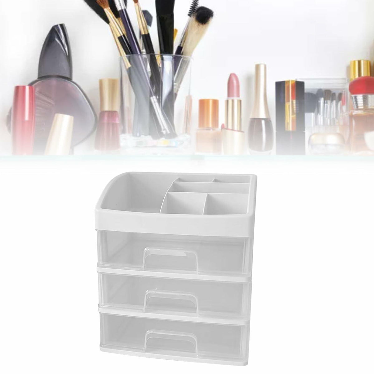 [Like New] JDEFARF Clear Desktop Storage Organizer 3 Drawers Transparent Makeup Box