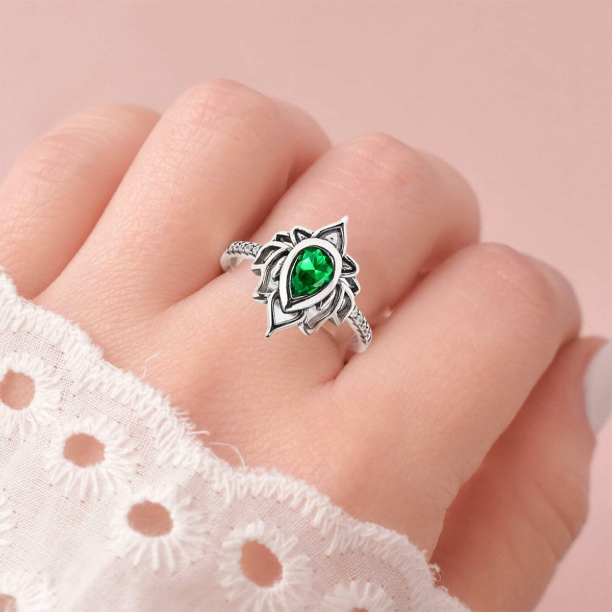 XMTYQ S925 Silver Lotus Flower Zircon Inspirational Ring Silver