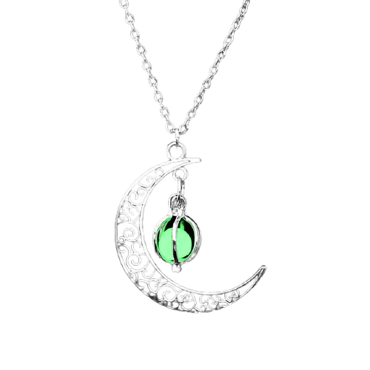 Anvirtue Moonstone Glow Necklace Pendant Chain Green Healing Quartz Alloy