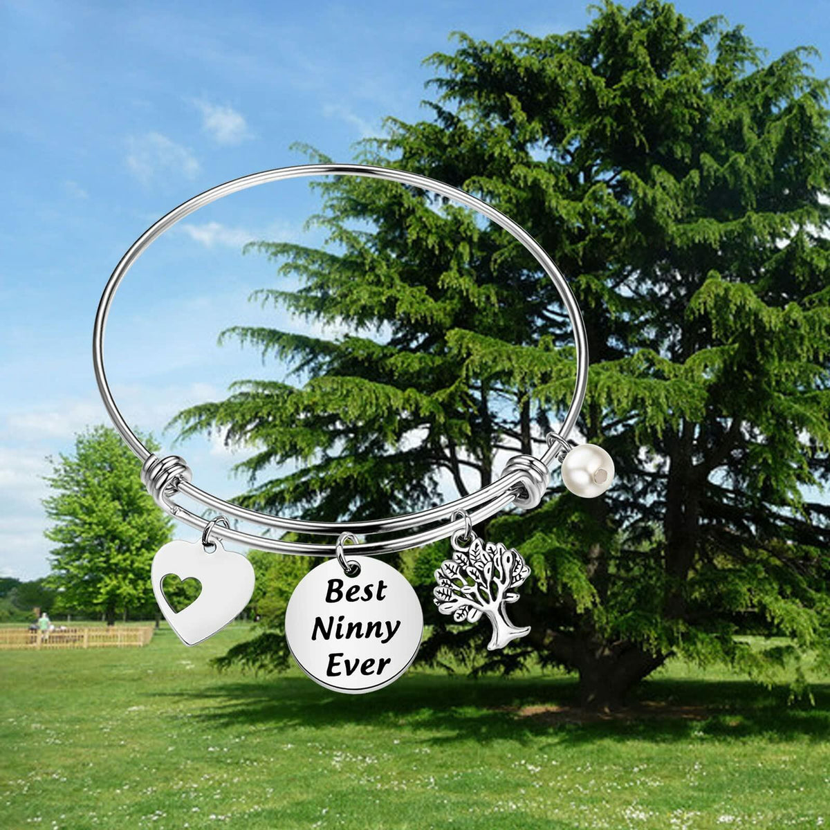 FEELMEM Best Ninny Ever Family Tree Bracelet Stainless Steel Box Chain