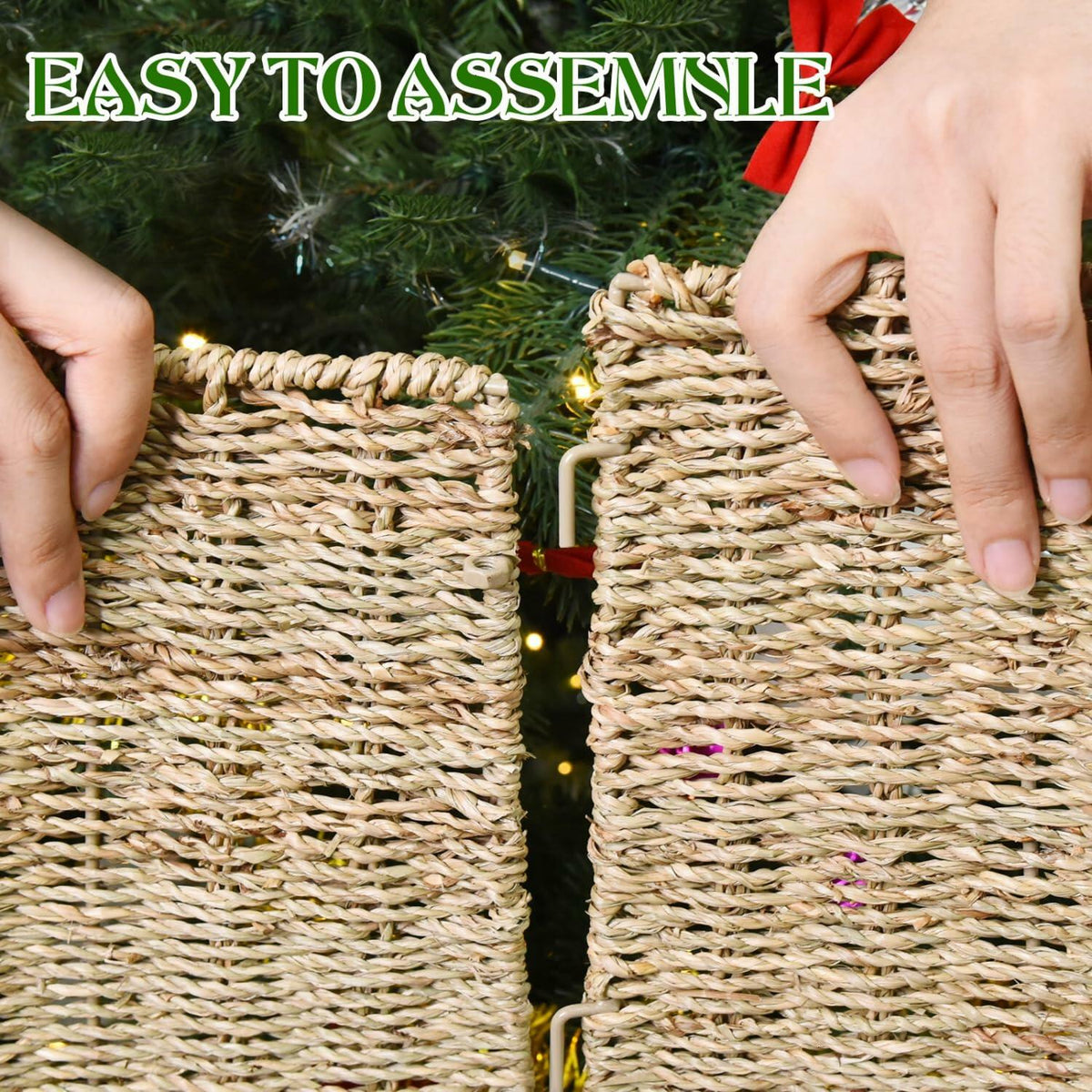 Rocinha Rattan Christmas Tree Collar 26" Rustic Farmhouse Style Seagrass Large