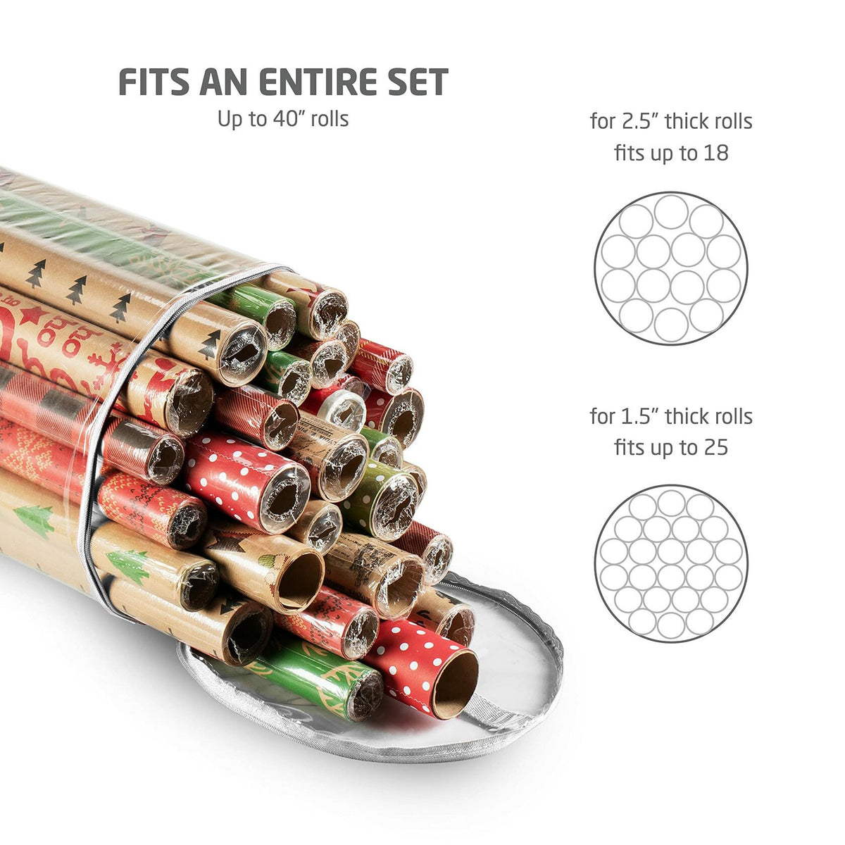 ZOBER Wrapping Paper Organizer 40in Waterproof Storage Holds 25 Rolls White