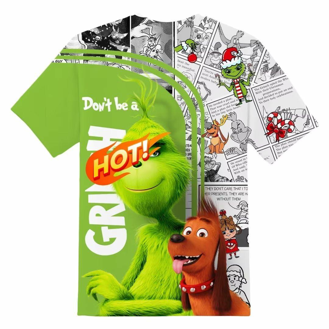ZYQQT Christmas Cartoon Green T-Shirt Crew Neck Boys Girls Size XL