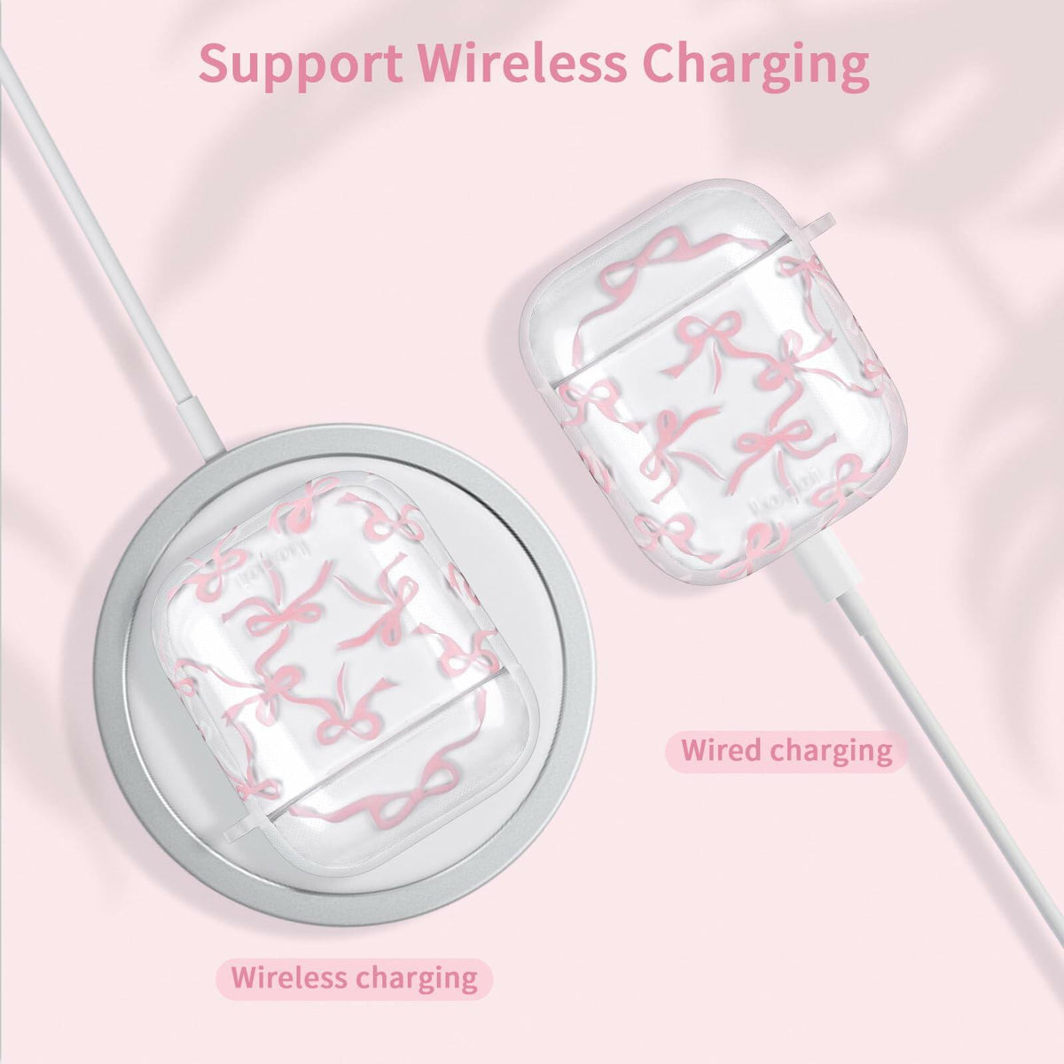 Reownest AirPods Pro 2 Case Soft Clear Bow Pattern Shockproof Keychain Cover